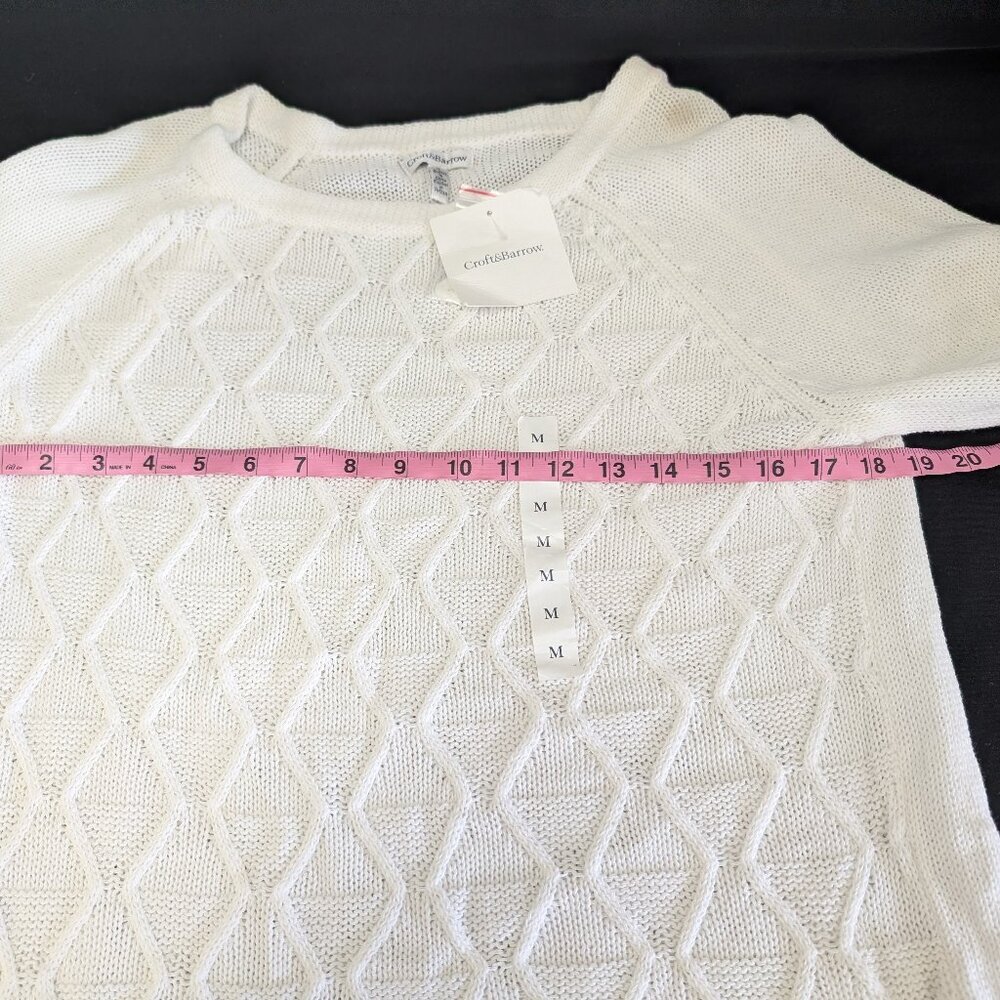 Croft & Barrow Open Knit Crochet Sweater White Cotton Blend Women's Medium NWT - Picture 6 of 8